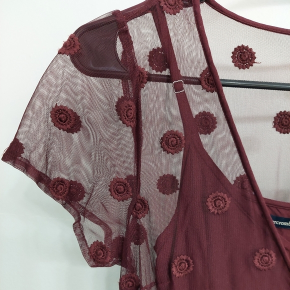 Abercrombie & Fitch Burgundy Floral Mesh Maxi Dress Size XS - Picture 6 of 12